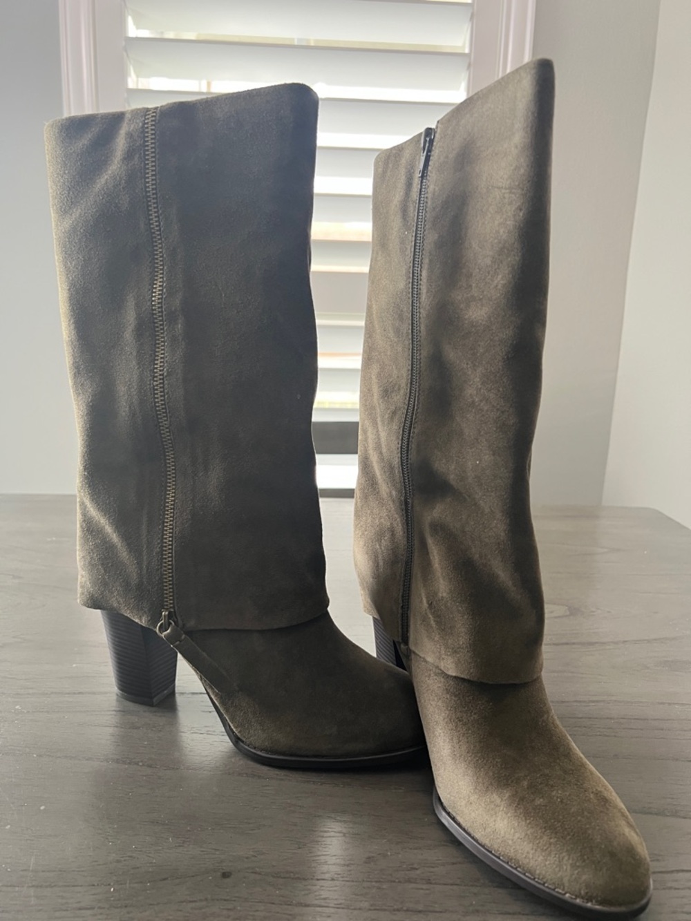 INC International Concepts Olive Suede Mid-Calf Heeled Boots
